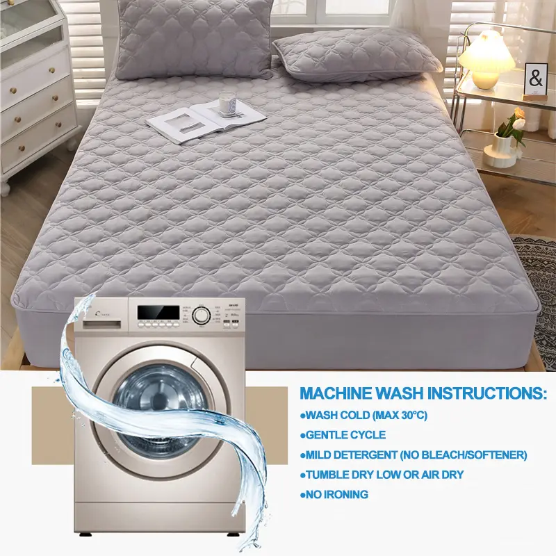 Premium Antibacterial Mattress Protector - Breathable, Noiseless Skin-Friendly Mattress Cover, Fitted Sheet for All Season,Grey