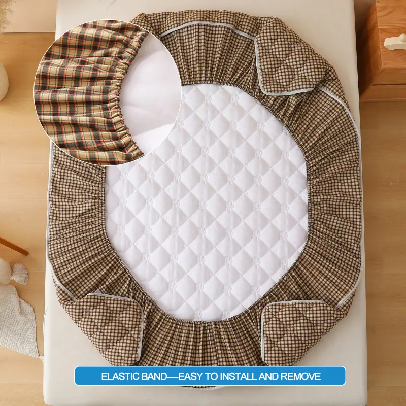 Premium Mattress Protector - Mattress Cover Breathable Quilted- Antimicrobial, Noise-Free Hypoallergenic,Coffee  Plaid