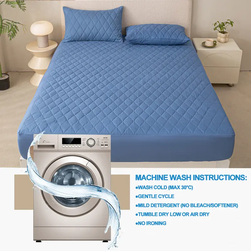 Waterproof Mattress Protector - Hypoallergenic Mattress Cover, Soft & Noiseless,Bed Sheet, Anti-Slip & Washable,Sea blue
