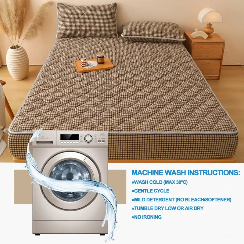 Premium Mattress Protector - Mattress Cover Breathable Quilted- Antimicrobial, Noise-Free Hypoallergenic,Coffee  Plaid