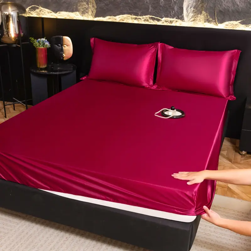 Solid Color Waterproof Satin Fitted Sheet 1Piece- No Pillowcases, Mattress Cover - Fits Mattresses up to 25cm, Hypoallergenic
