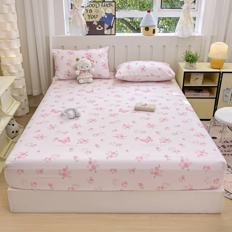 Ultra-Soft Pre-Washed Floral Fitted Sheet with Pillowcases - Fits Mattresses up to 25cm, Hypoallergenic, Easy Care
