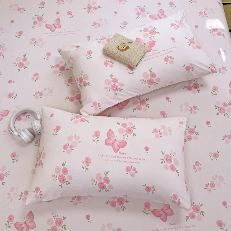 Ultra-Soft Pre-Washed Floral Fitted Sheet with Pillowcases - Fits Mattresses up to 25cm, Hypoallergenic, Easy Care