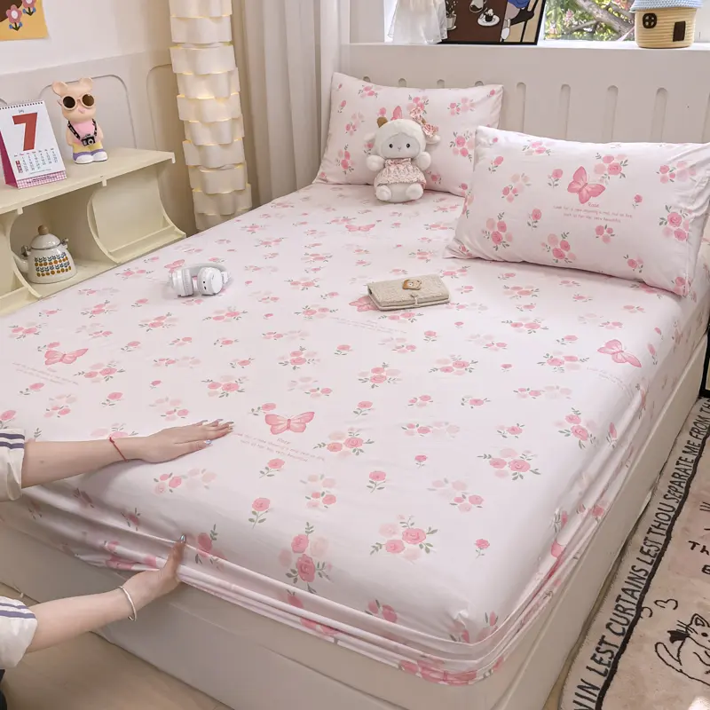 Ultra-Soft Pre-Washed Floral Fitted Sheet with Pillowcases - Fits Mattresses up to 25cm, Hypoallergenic, Easy Care