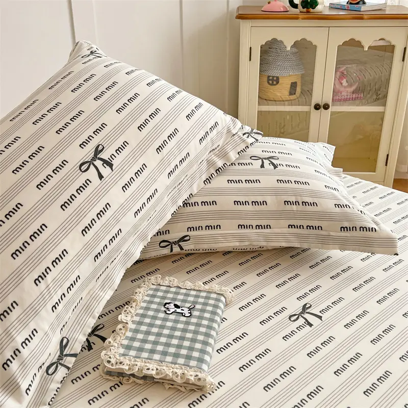 Knitted Cotton Double Gauze Fitted Sheet with Pillowcases - Breathable & Soft, Mattress Protector, Hypoallergenic, Easy Care