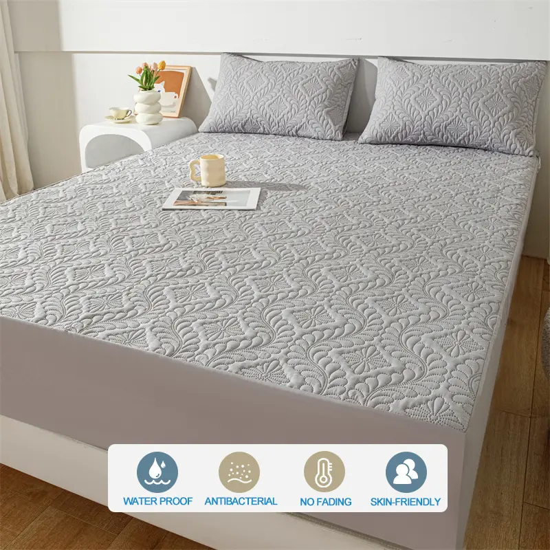 Waterproof Mattress Cover Hypoallergic Breathable Mattress Protector Anti-mite Anti-bacterial Fitted Bed Sheet,Light gray