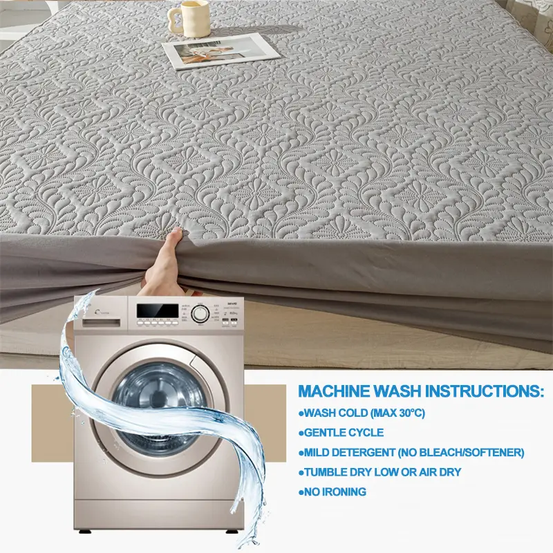 Waterproof Mattress Cover Hypoallergic Breathable Mattress Protector Anti-mite Anti-bacterial Fitted Bed Sheet,Light gray