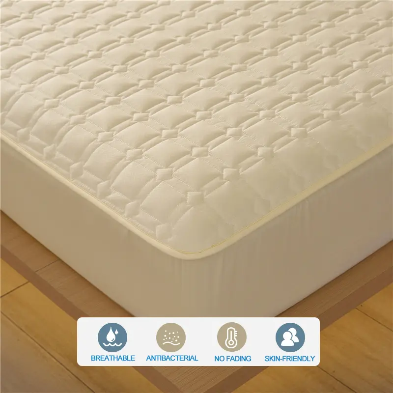 Premium Antibacterial Breathable Mattress Cover, Mattress Protector, Soft Comfortable, Noise-free,Single/Couple Bed Size,Beige