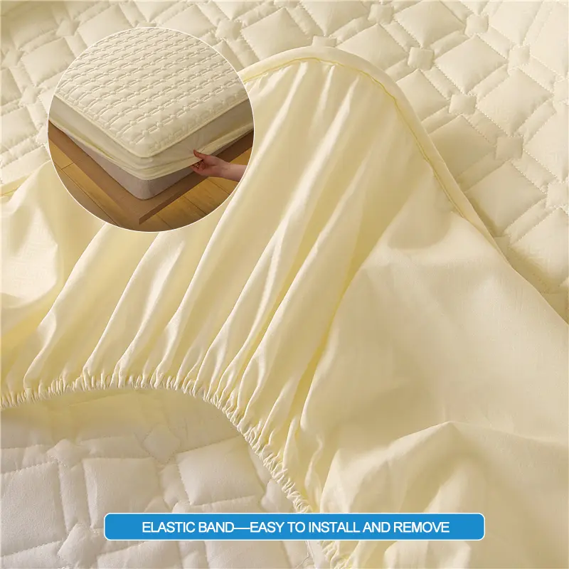Premium Antibacterial Breathable Mattress Cover, Mattress Protector, Soft Comfortable, Noise-free,Single/Couple Bed Size,Beige