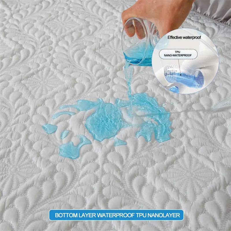Waterproof Mattress Cover Hypoallergic Breathable Mattress Protector Anti-mite Anti-bacterial Fitted Bed Sheet,Navy blue
