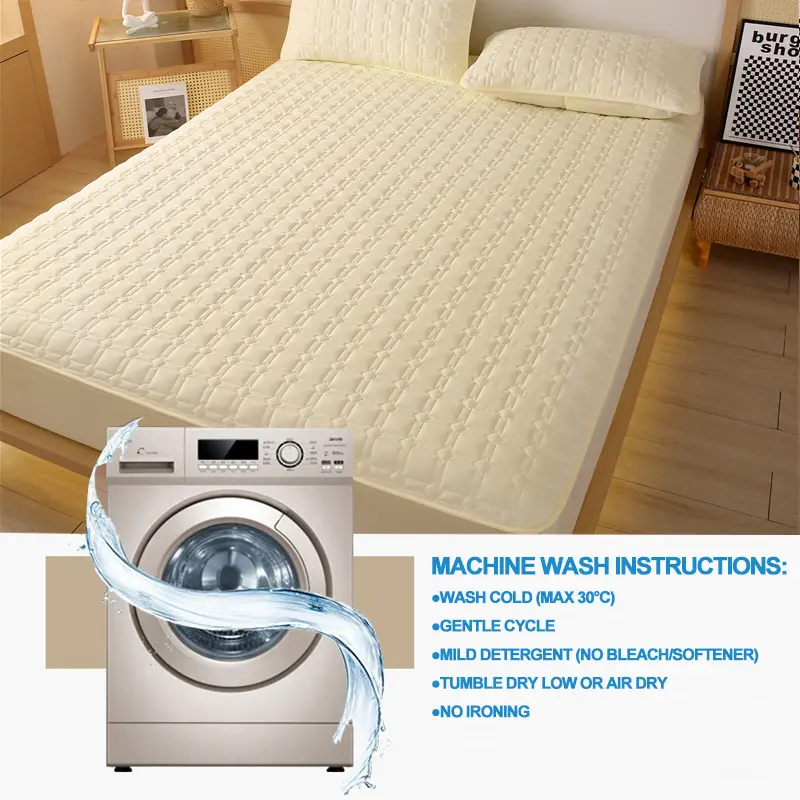 Premium Antibacterial Breathable Mattress Cover, Mattress Protector, Soft Comfortable, Noise-free,Single/Couple Bed Size,Beige