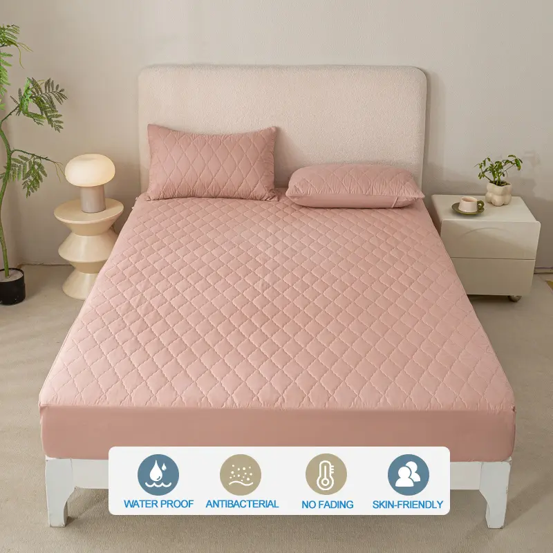 Waterproof Mattress Protector - Hypoallergenic Mattress Cover, Soft & Noiseless, Waterproof Bed Sheet, Anti-Slip & Washable,Pink