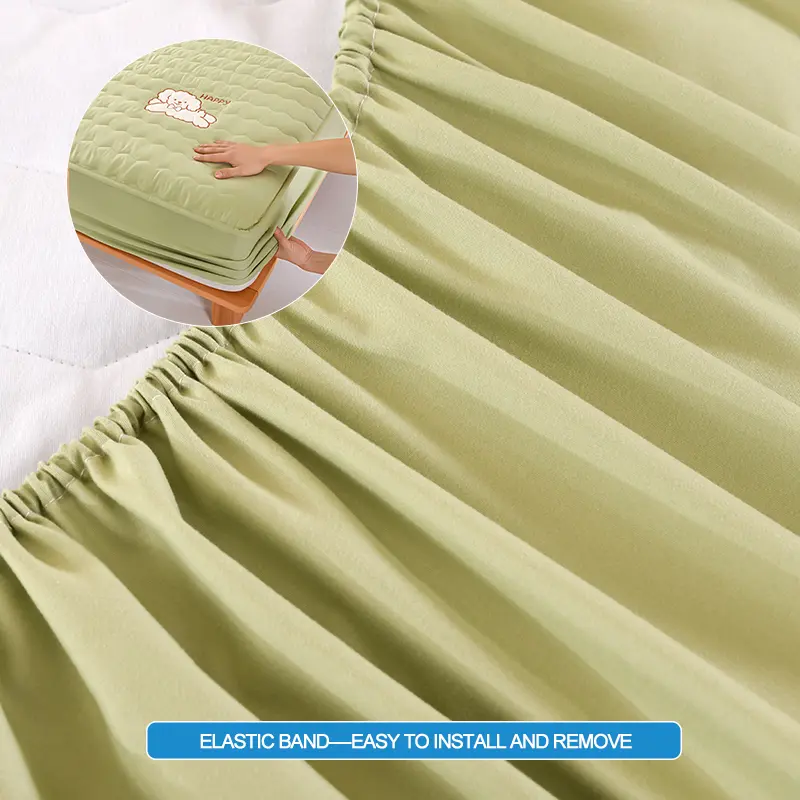 Luxury Embroidery Hypoallergenic Mattress Cover Breathable Mattress Protector Anti-mite Anti-bacterial Fitted Bed Sheet,Green