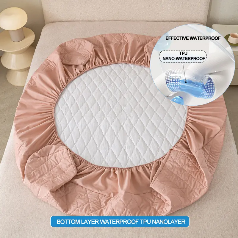 Waterproof Mattress Protector - Hypoallergenic Mattress Cover, Soft & Noiseless, Waterproof Bed Sheet, Anti-Slip & Washable,Pink