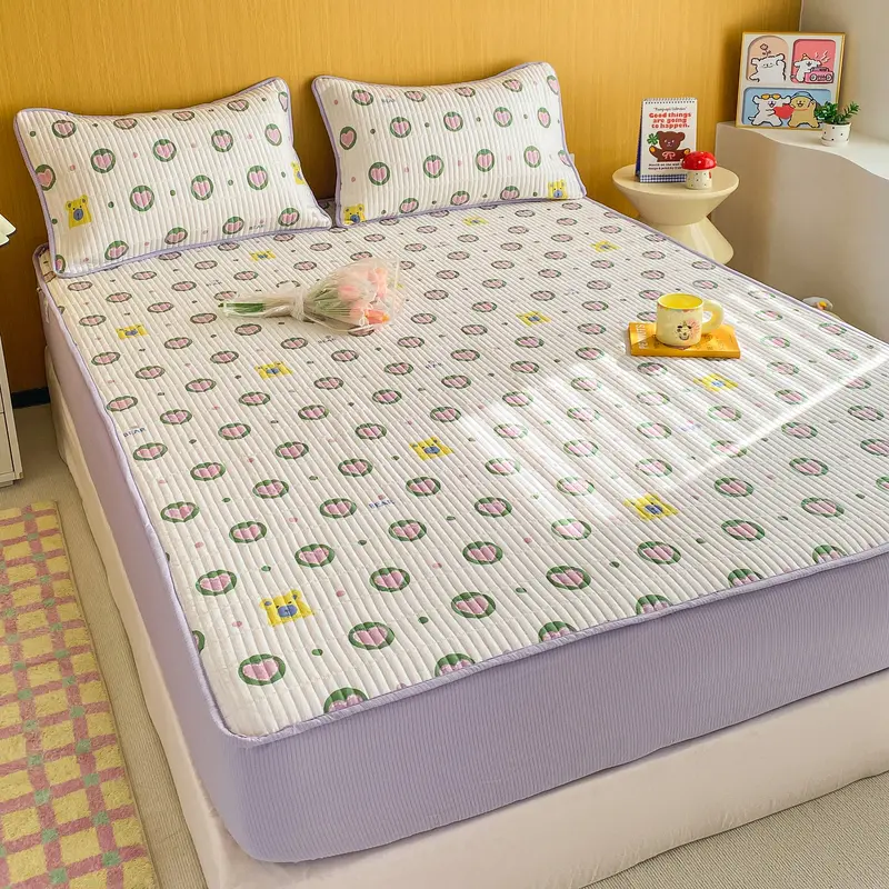 New Bubble Cotton Mattress Protector - Antibacterial & Breathable, Quilted Printed Design - Bedroom Mattress Cover,Easy Care