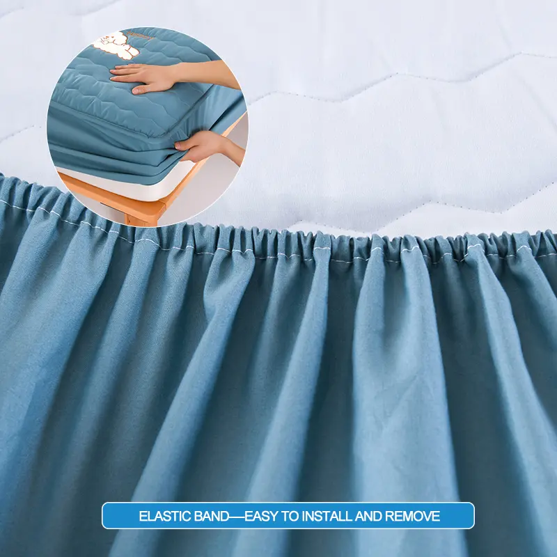 Luxury Embroidery Hypoallergenic Mattress Cover Breathable Mattress Protector Anti-mite Anti-bacterial Fitted Bed Sheet, Blue
