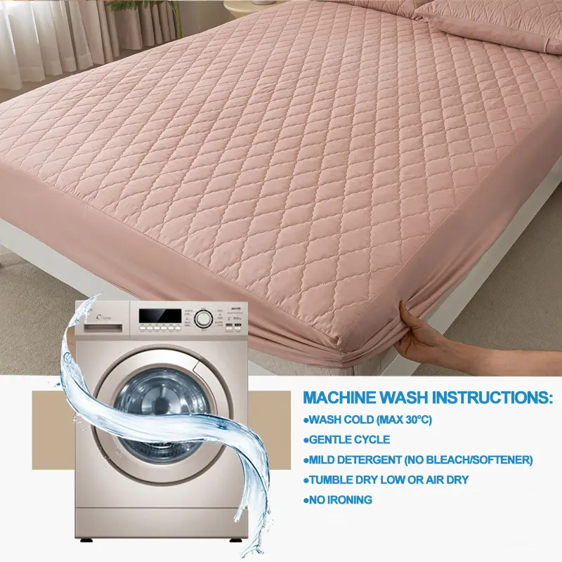 Waterproof Mattress Protector - Hypoallergenic Mattress Cover, Soft & Noiseless, Waterproof Bed Sheet, Anti-Slip & Washable,Pink