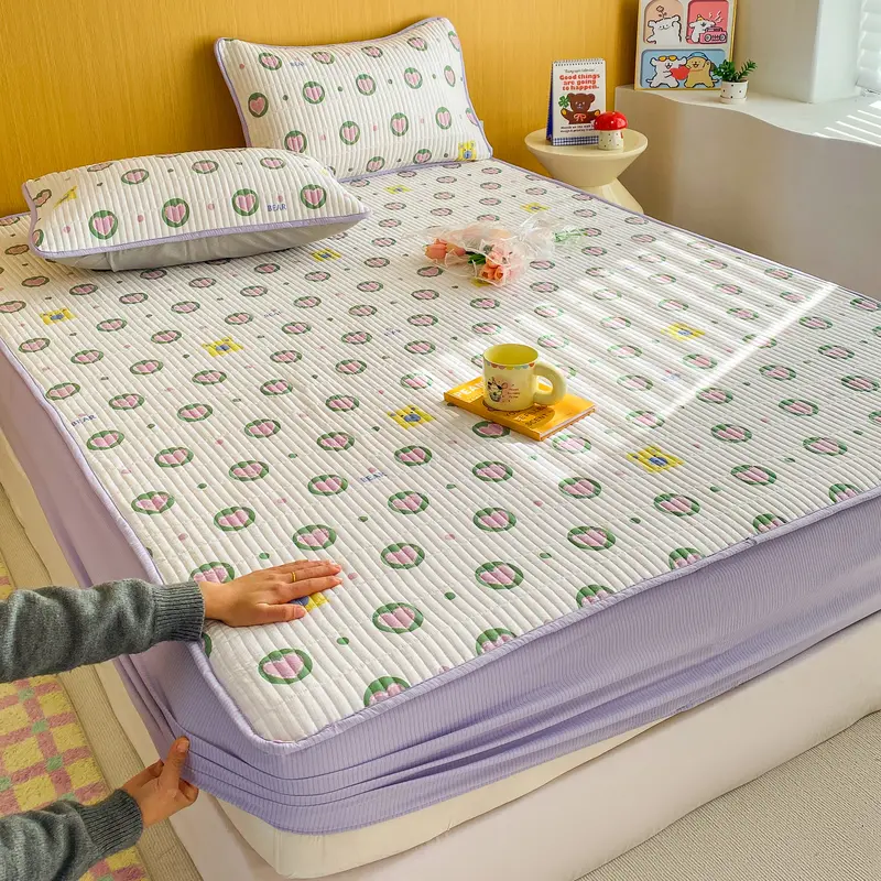 New Bubble Cotton Mattress Protector - Antibacterial & Breathable, Quilted Printed Design - Bedroom Mattress Cover,Easy Care