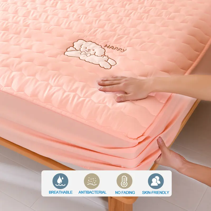 Luxury Embroidery Hypoallergenic Mattress Cover Breathable Mattress Protector Anti-mite Anti-bacterial Fitted Bed Sheet