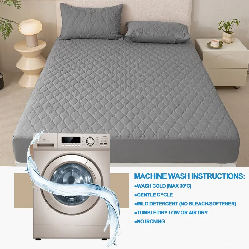 Waterproof Mattress Protector - Hypoallergenic Mattress Cover, Soft & Noiseless, Waterproof Bed Sheet, Anti-Slip & Washable,Grey