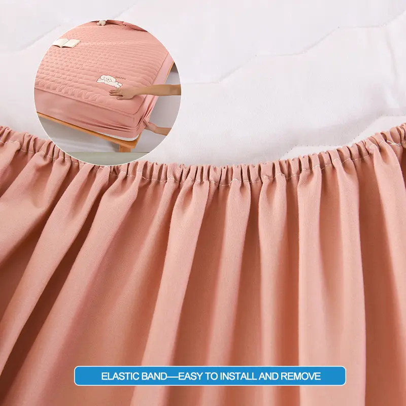 Luxury Embroidery Hypoallergenic Mattress Cover Breathable Mattress Protector Anti-mite Anti-bacterial Fitted Sheet,Bean paste