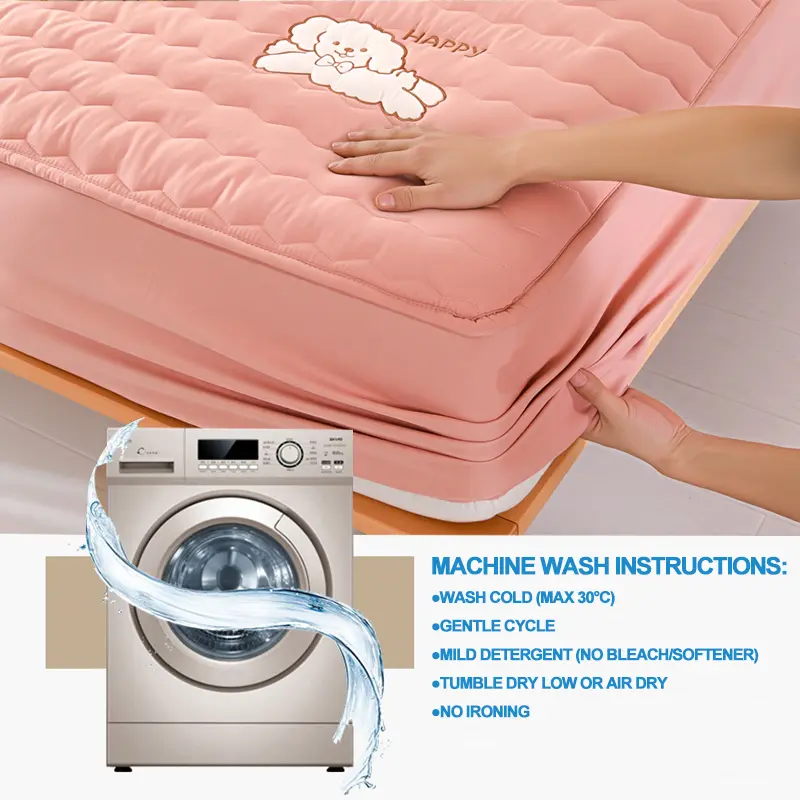 Luxury Embroidery Hypoallergenic Mattress Cover Breathable Mattress Protector Anti-mite Anti-bacterial Fitted Sheet,Bean paste