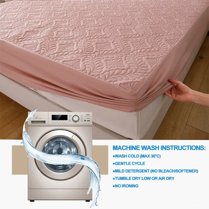 Waterproof Mattress Cover Hypoallergic Breathable Mattress Protector Anti-mite Anti-bacterial Fitted Bed Sheet, Pink