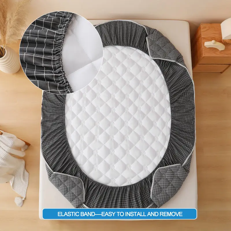 Premium Plaid Style Mattress Protector - Mattress Cover & Breathable Quilted- Antimicrobial, Noise-Free & Hypoallergenic