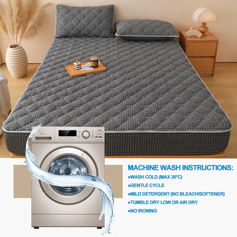 Premium Plaid Style Mattress Protector - Mattress Cover & Breathable Quilted- Antimicrobial, Noise-Free & Hypoallergenic