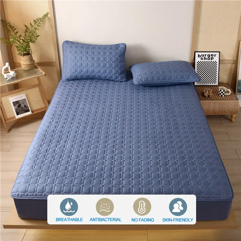 Premium Antibacterial Breathable Mattress Cover, Mattress Protector, Soft Comfortable, Noise-free,Single/Couple Bed Size,Blue