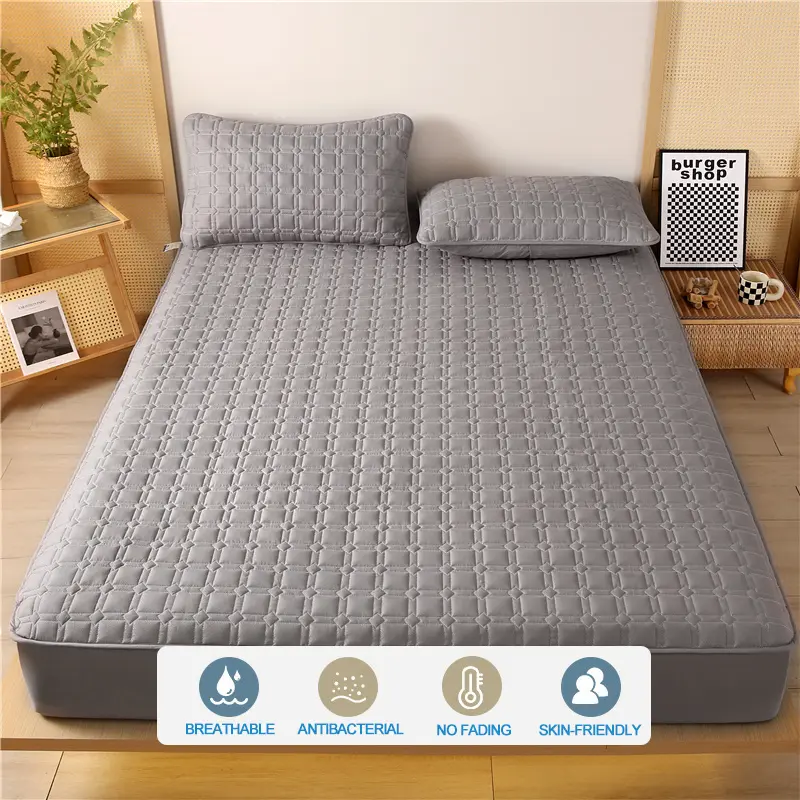 Premium Antibacterial Breathable Mattress Cover, Mattress Protector, Soft Comfortable, Noise-free,Single/Couple Bed,Dark gray
