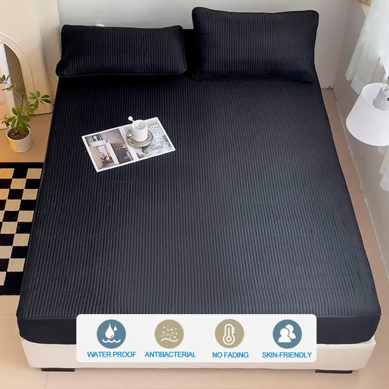 New Waterproof Mattress Protector Breathable Mattress Cover Antibacterial Bed Fitted Sheet with Elastic Band, With Deep Pocket