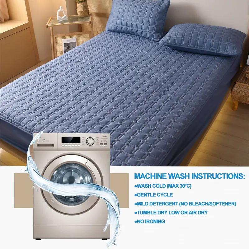 Premium Antibacterial Breathable Mattress Cover, Mattress Protector, Soft Comfortable, Noise-free,Single/Couple Bed Size,Blue