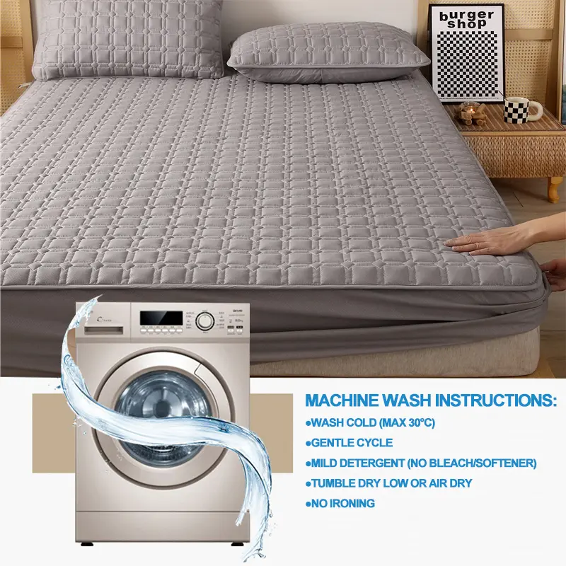 Premium Antibacterial Breathable Mattress Cover, Mattress Protector, Soft Comfortable, Noise-free,Single/Couple Bed,Dark gray