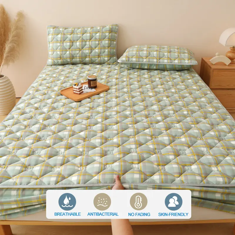 Premium Plaid Style Mattress Protector - Mattress Cover Breathable Quilted- Antimicrobial, Noise-Free Hypoallergenic,Lemon Plaid