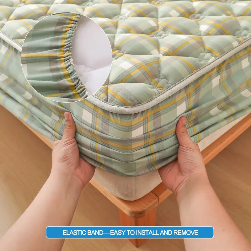 Premium Plaid Style Mattress Protector - Mattress Cover Breathable Quilted- Antimicrobial, Noise-Free Hypoallergenic,Lemon Plaid