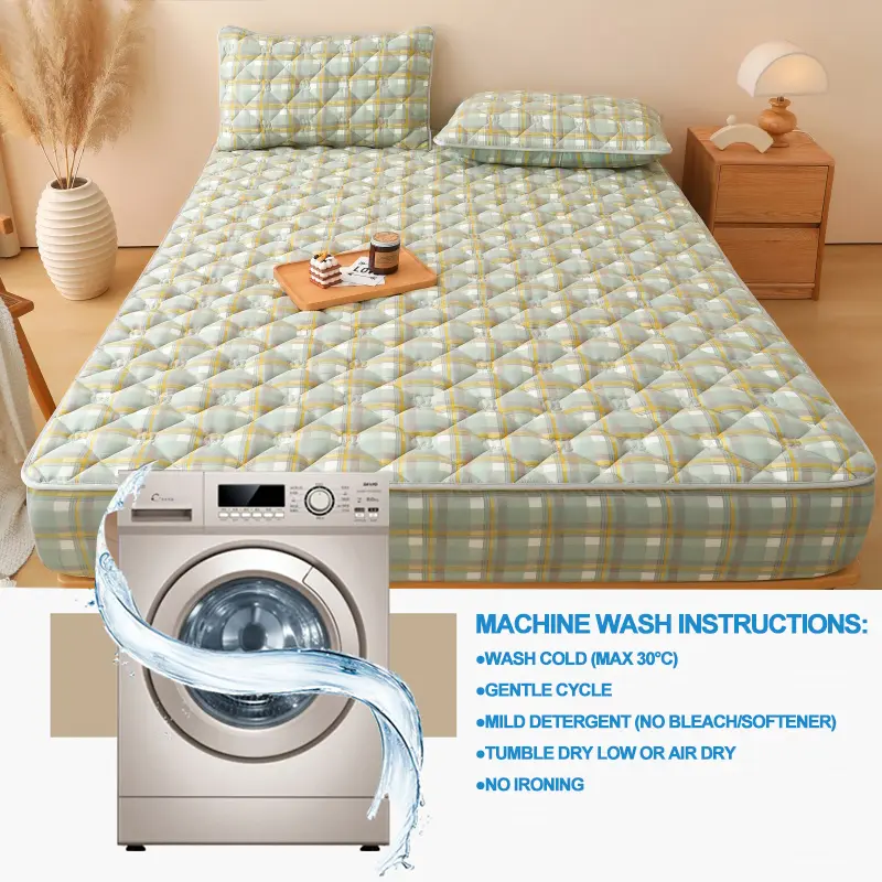 Premium Plaid Style Mattress Protector - Mattress Cover Breathable Quilted- Antimicrobial, Noise-Free Hypoallergenic,Lemon Plaid