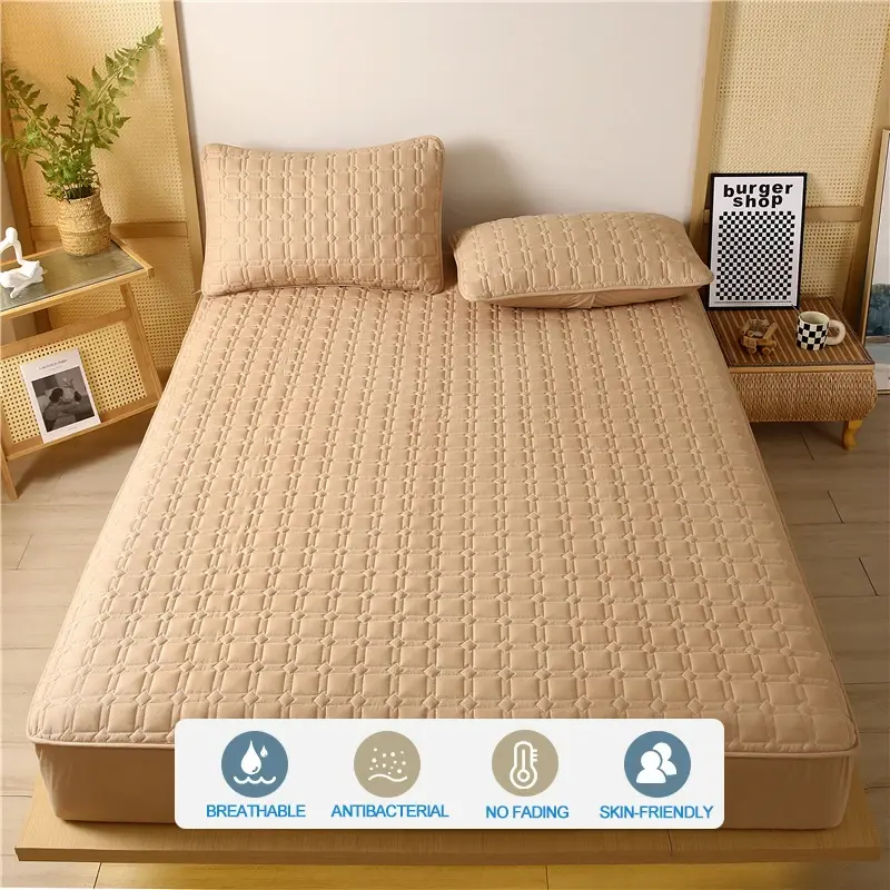 Premium Antibacterial Breathable Mattress Cover, Mattress Protector, Soft Comfortable, Noise-free,Single/Couple Bed Size,Khaki
