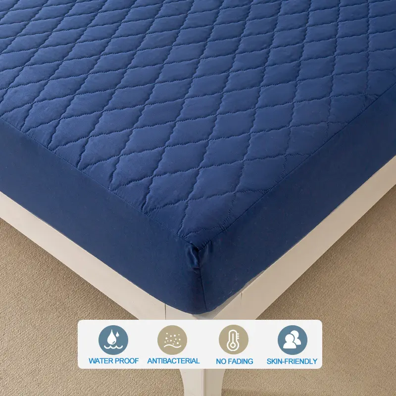 Waterproof Mattress Protector - Hypoallergenic Mattress Cover, Soft & Noiseless, Bed Sheet, Anti-Slip & Washable,Navy blue
