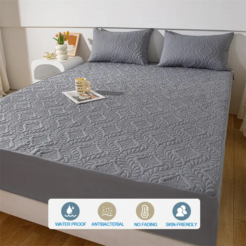 Waterproof Mattress Cover Hypoallergic Breathable Mattress Protector Anti-mite Anti-bacterial Fitted Bed Sheet,Dark gray