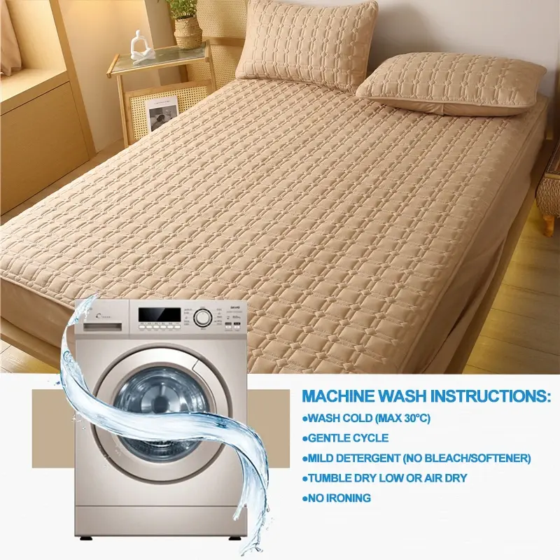 Premium Antibacterial Breathable Mattress Cover, Mattress Protector, Soft Comfortable, Noise-free,Single/Couple Bed Size,Khaki