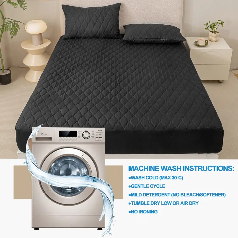 Waterproof Mattress Protector - Hypoallergenic Mattress Cover, Soft & Noiseless, Waterproof Bed Sheet, Anti-Slip Washable,Black