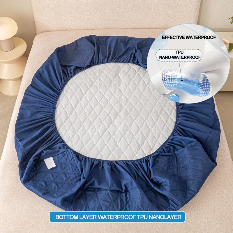 Waterproof Mattress Protector - Hypoallergenic Mattress Cover, Soft & Noiseless, Bed Sheet, Anti-Slip & Washable,Navy blue