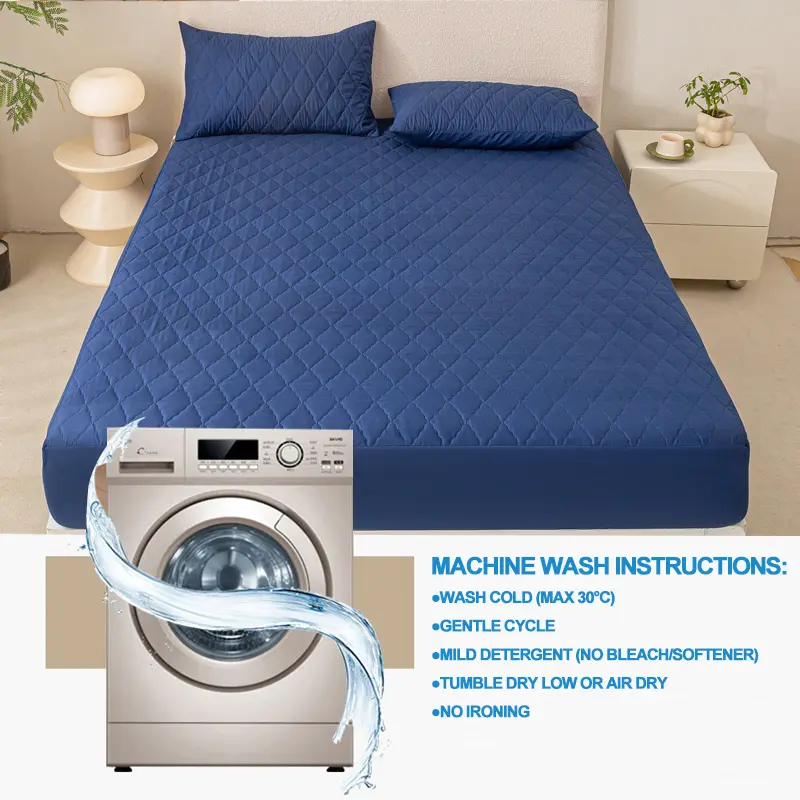 Waterproof Mattress Protector - Hypoallergenic Mattress Cover, Soft & Noiseless, Bed Sheet, Anti-Slip & Washable,Navy blue