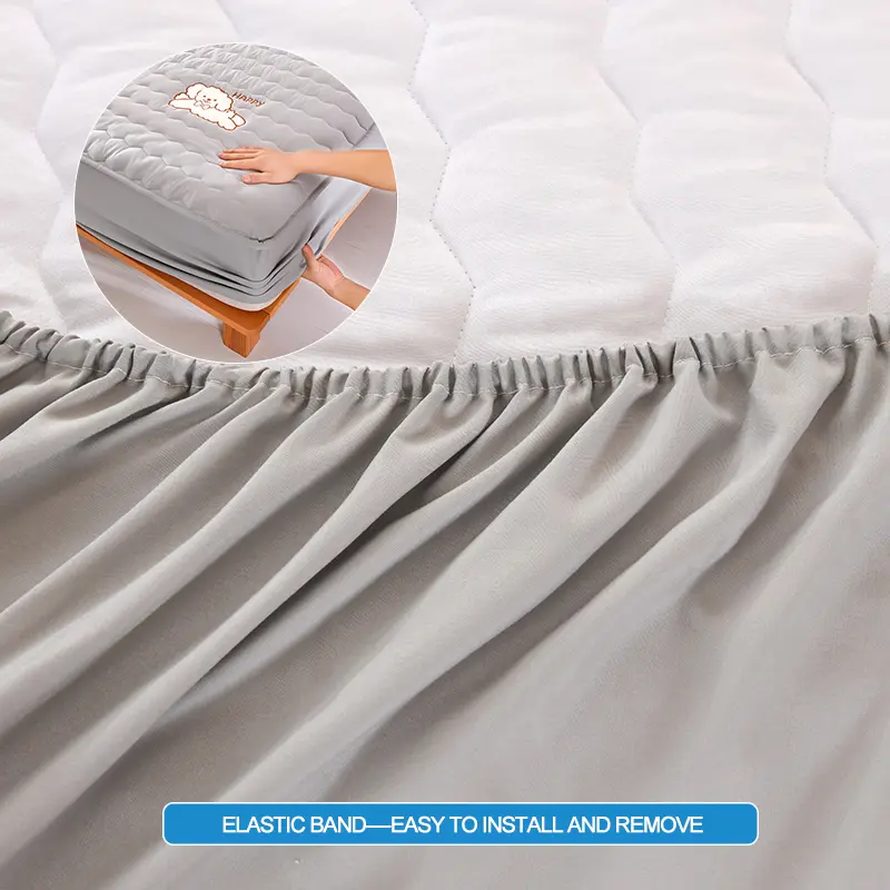 Luxury Embroidery Hypoallergenic Mattress Cover Breathable Mattress Protector Anti-mite Anti-bacterial Fitted Bed Sheet,Grey
