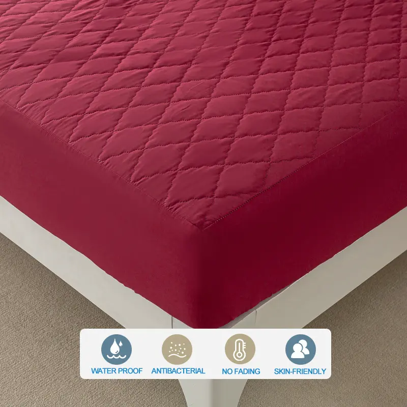 Waterproof Mattress Protector - Hypoallergenic Mattress Cover, Soft & Noiseless, Bed Sheet, Anti-Slip & Washable,Wine red