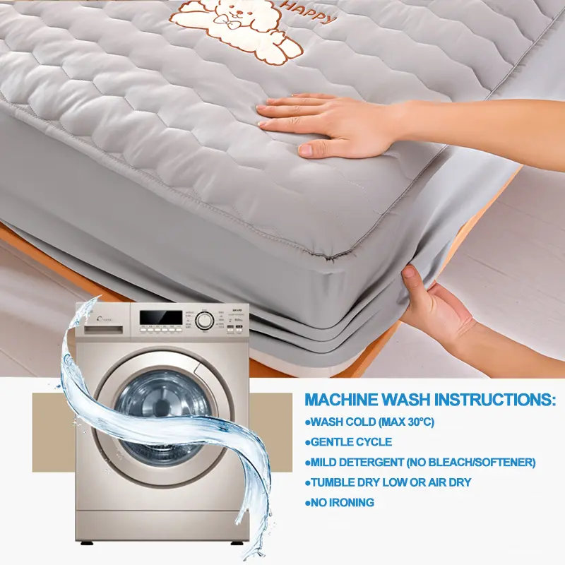 Luxury Embroidery Hypoallergenic Mattress Cover Breathable Mattress Protector Anti-mite Anti-bacterial Fitted Bed Sheet,Grey