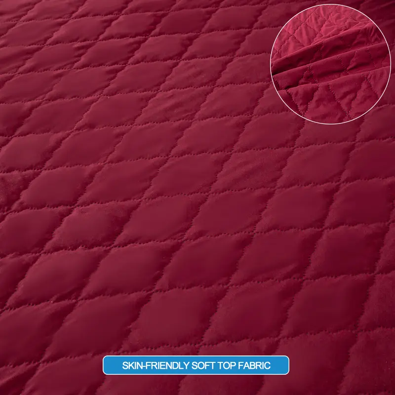 Waterproof Mattress Protector - Hypoallergenic Mattress Cover, Soft & Noiseless, Bed Sheet, Anti-Slip & Washable,Wine red