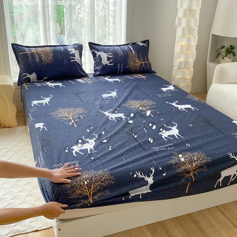 Fashionable Waterproof Bed Fitted Sheet Mattress Protect Cover- Comfort, Playful Pattern, Upgrade Your Bedding with Fun