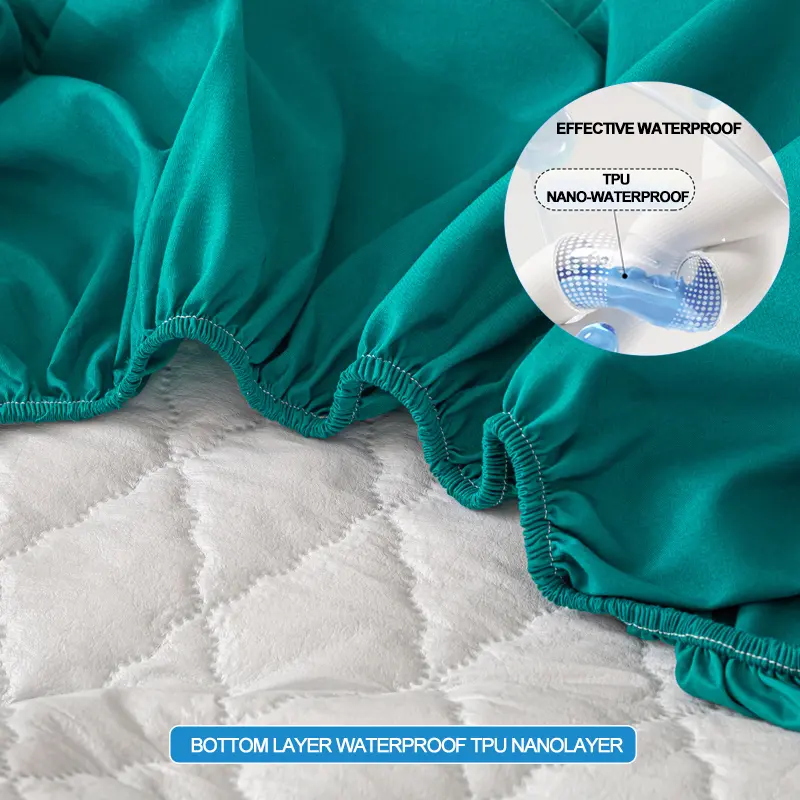 Waterproof Mattress Protector - Hypoallergenic Mattress Cover, Soft & Noiseless, Bed Sheet, Anti-Slip & Washable,Lnk green